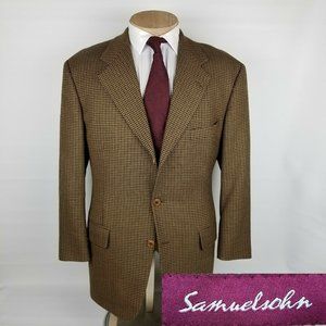 Samuelsohn Mens Sport Coat 44R Brown Houndstooth
